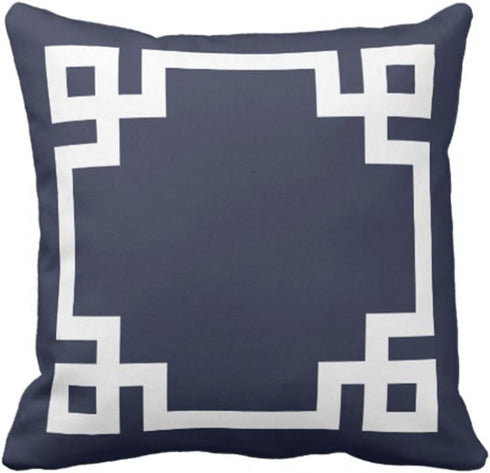 Emvency Throw Pillow Cover, Cute Preppy Navy Blue Greek White Key Decorative Pillow Case, 20 x 20 Inch