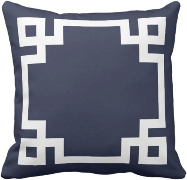 Emvency Throw Pillow Cover, Cute Preppy Navy Blue Greek White Key Decorative Pillow Case, 20 x 20 Inch