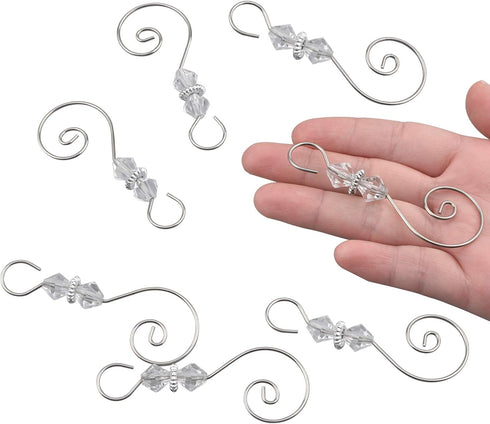 INCREWAY 30 PCS Ornament Hooks, Silver S-Shaped Hangers with Crystal Beaded for Christmas Tree Hanger Metal Hooks