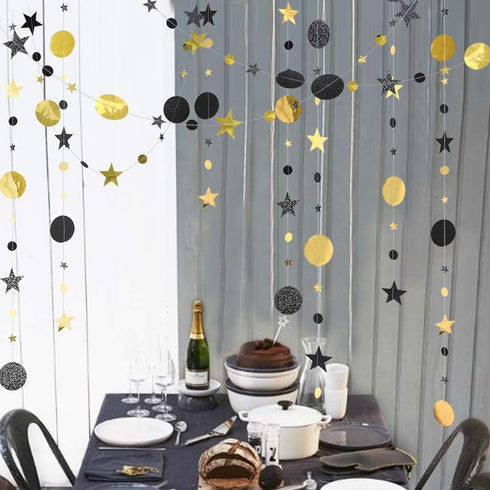 Cheerland Black Gold Party Decorations, Star Garland Moon Stars Hanging Streamers for Birthday Supplies