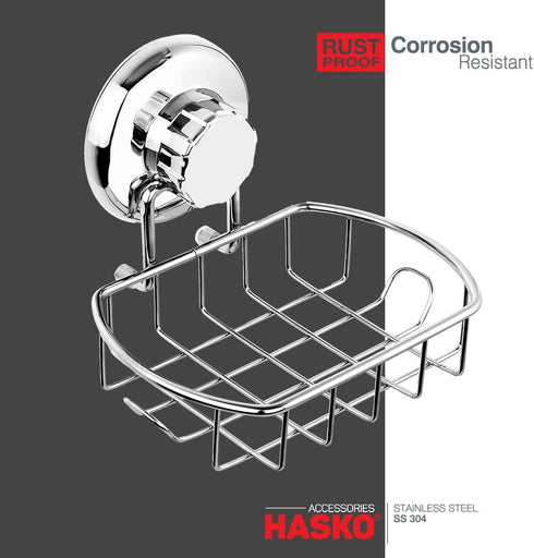 HASKO Suction Soap Dish with Hooks, Powerful Vacuum Suction Cup Soap Holder for Bathroom & Kitchen