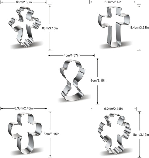 Cross Cookie Cutter Shapes Set, Azflyife 5 Piece Stainless Steel Metal Biscuit Mold for Easter Halloween Christmas