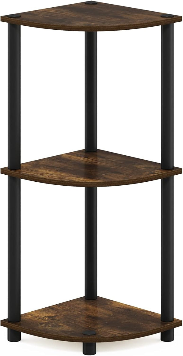 Furinno Turn-N-Tube 3-Tier Reversible Corner Display Rack, Multipurpose Shelving Unit, Amber Pine/Black