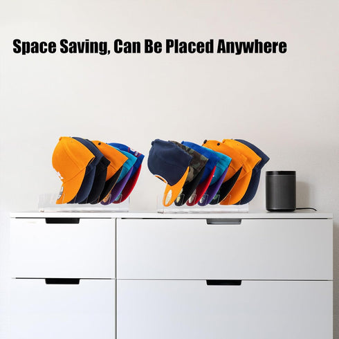 Baseball Caps Hat Stand Organizer, 2 Pcs No Install Acrylic Racks for 14 Caps, Display for Bedroom, Closet, Office