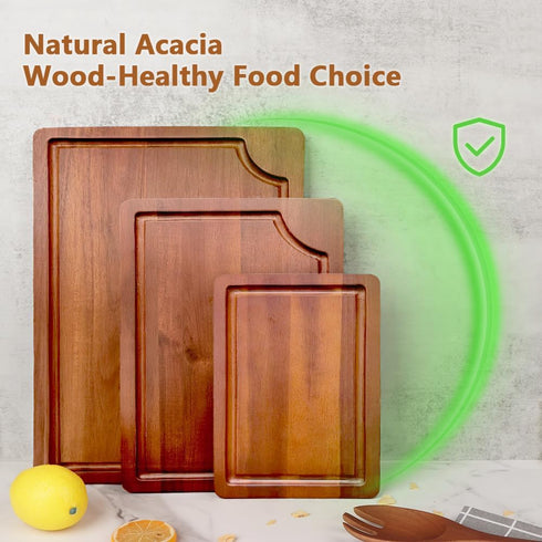 Set 3 AIDEA Wood Cutting Board, Wooden Cutting Boards for Kitchen, Acacia Wood Chopping Board of with Deep Juice