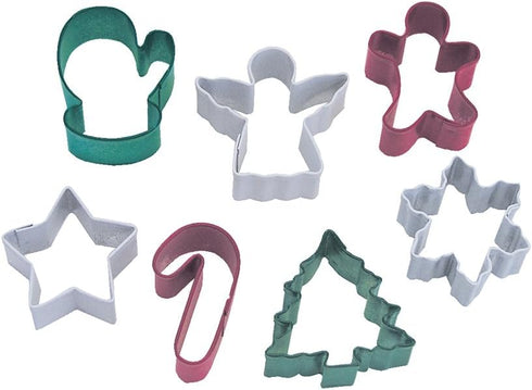R&M International Mini Christmas Cookie Cutters, 7-Piece Set - Tree, Star, Candy Cane, Angel, Mitten, Folk Boy,