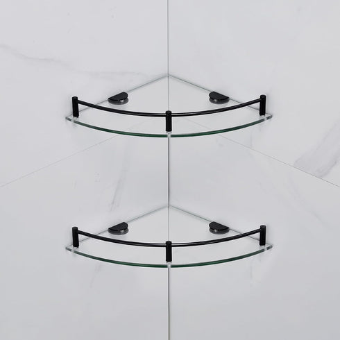 Glass Shelf Bathroom Floating Shower Corner Shelves Shampoo Holder with Rail Wall