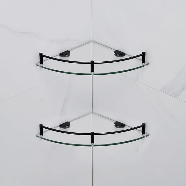 Glass Shelf Bathroom Floating Shower Corner Shelves Shampoo Holder with Rail Wall