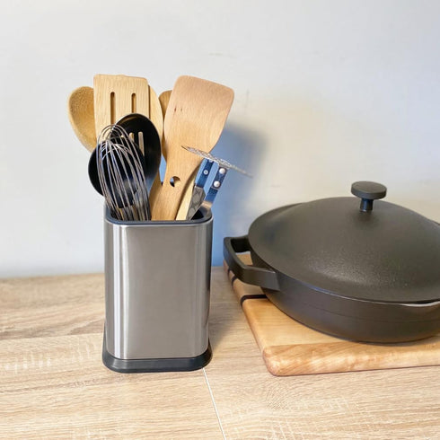 Evelots Stainless Steel Kitchen Utensil Holder, 6.75 Inch Tall Crock for Countertop, Large Organizer Caddy
