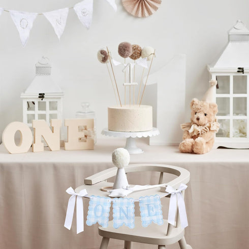 VitalCozy 1st Blue One High Chair Banner for Girls Boys First Birthday High Chair Banner Sweet One Bow Floral Garland
