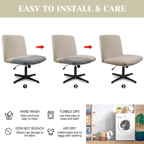 Armless Criss Cross Chair Cover Water Resistant Jacquard Vanity Chair Cover Elastic Mid Back Wide Seat Accent Chair