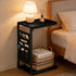 Vovonusy ET-P-BK1 Wood Pedestal Small TV Trays for Eating, C Shaped End Table Storage Bag, Sofa Side Table Couch Desk