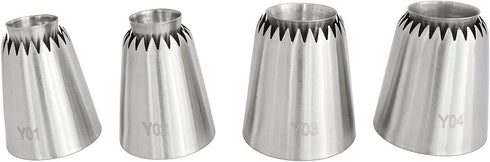 Sultan Piping Nozzle 4PCS 304 Stainless Steel Russian Piping Tips for Baking, Icing, Decorating Cookies, Cupcakes