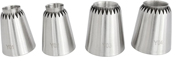 Sultan Piping Nozzle 4PCS 304 Stainless Steel Russian Piping Tips for Baking, Icing, Decorating Cookies, Cupcakes