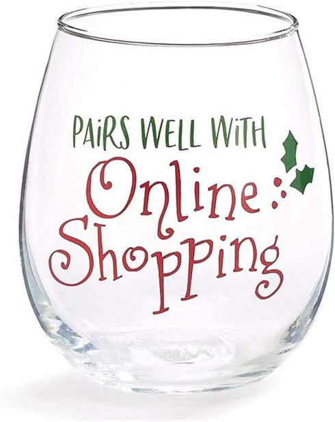 Festive Stemless Wine Glass (Perfect for Online Shopping)