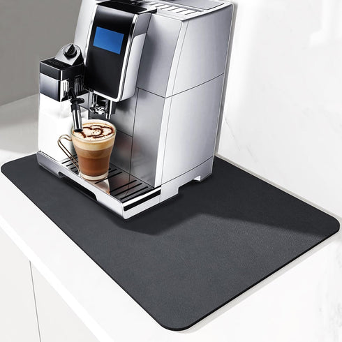 QPIX DIGITAL Coffee Mat for Countertop - 19"x12" Mat for Coffee Maker, Super Absorbent Dish Drying Mat, Quick Dry Bar Mat - Black Countertop Mats for Kitchen Counter
