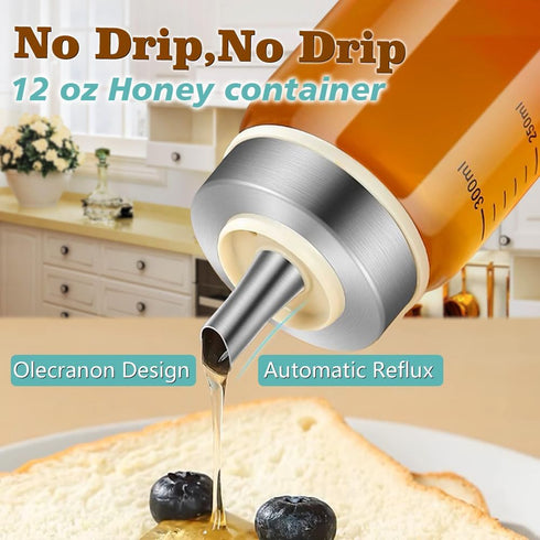 Matifaner Container(10 ozpack 2) Honey Dispenser No Drip, Maple Syrup Dispenser, Olecranon design, automatic
