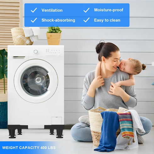 Mini Fridge Stand Adjustable Universal Base - Washer Dryer Pedestal for Refrigerator, Washing Machine, Black