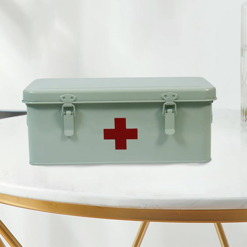 Xbopetda Set-Green First Aid Medicine Box, First Aid Kit Supplies Bin, Metal Medicine Storage Tin, First Aid Empty Box