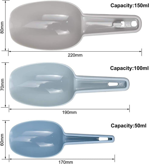 Dokpav Plastic Ice Scoop Set of 3, Multi-Purpose Kitchen Scoops for Canisters, Flour, Powders, and Dry Foods