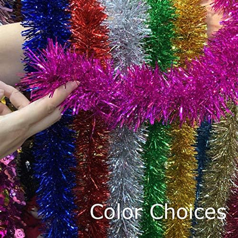 Allgala Silver Tinsel Garland, 50 Feet Christmas Metallic Foil Decoration for Holiday Tree, Wall, Home Office Event