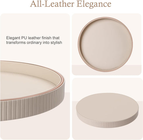 12" GORESE Round Decorative Tray for Coffee Table, PU Leather Compact Serving Tray for Home Decor & Everyday Accents