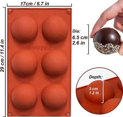 2 Pack Large 6-Cavity Semi Sphere Silicone Molds, Non-Stick Baking Mold for Hot Chocolate Bombs & Cakes