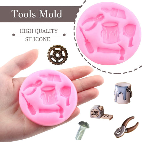 Mujiang Hand Tools Silicone Molds, Construction Tools Fondant Mold Set of 4 for Cake Decorating and Cupcake Toppers