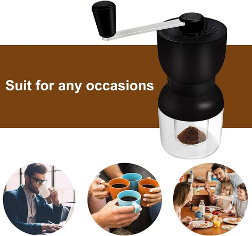 LHS Manual Coffee Grinder with Ceramic Burrs - Hand Coffee Bean Grinder, Adjustable Coarseness, 2 Containers