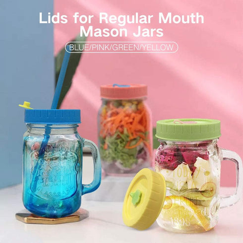 Mason Jar Lids Regular Mouth Canning Lids with Straw Hole, Plastic Straws, Silicone Stoppers, Rings, Cleaning Brush (26