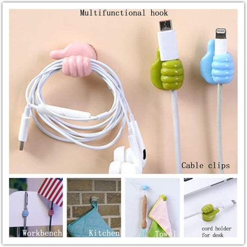 14pcs Thumb Wall Hooks, Self Adhesive Cable Organizer Clips, No Punching Key Hook Holder, Multifunctional Silicone Hooks