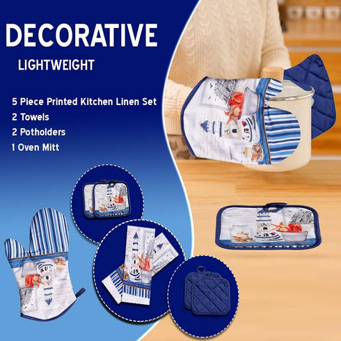 Lobyn Value Packs 5 Piece Decorative Lightweight Kitchen Towel Set