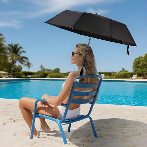 Beach Chair Umbrella with Adjustable Clamp, 45in UPF 50+ Portable Folding Sun