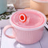 Microwavable Soup Bowl with Handle and Lid, 30.4 OZ Ceramic Cereal Mugs for Oat Instant Noodles (Pink)