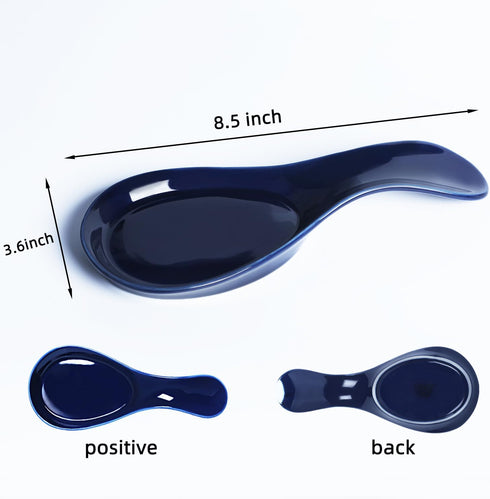 GDCZ Porcelain Spoon Rest, Large Utensil Holder for Kitchen Counter, Navy