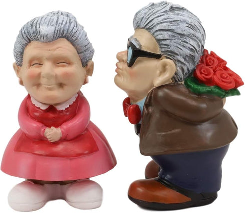 Ebros Gift 'Roses and Smooches' Mr and Mrs Cruise Romantic Senior Couple Kissing Statues Set of 2 for Home Decor