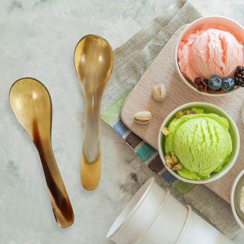 Uonlytech 5Pcs Buffalo Horn Caviar Spoons - Small Dessert & Coffee Spoons for Kitchen Flatware