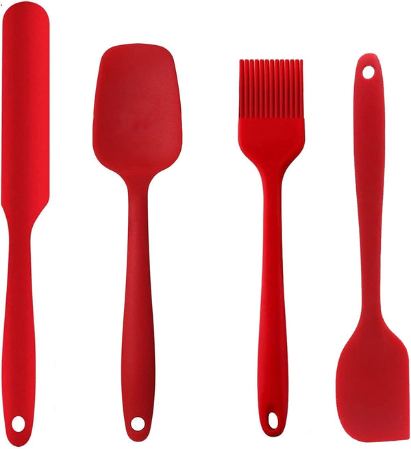 Silicone Spatula Set, Nonstick Heat Resistant Kitchen Utensils for Baking and Cooking, 4 Pack (Red)