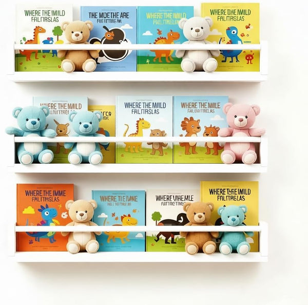 Set of 3 Kids Floating Bookshelves White 24 Inch Wall Mounted Nursery
