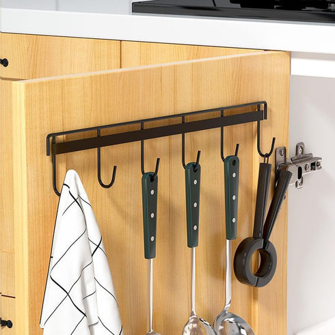 2Pcs Kitchen Utility Hooks - Wall Mount Utensil Rack with 6 Hooks, Space Saving Kitchen Holder (Black)