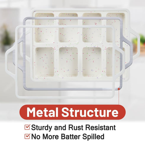 CAKETIME Mini Loaf Pans, Metal Reinforced Frame Silicone Mini Bread Loaf Pans 8 Cavities Nonstick for Baking Cornbread, Mini Bread, Mini Loaf, Brownie, Cheesecake, Chocolate 2 Pack Confetti by CAKETIME