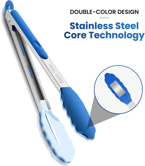 600 Heat Resistant Kitchen Tongs, 12-Inch Stainless Steel Locking Food Tongs for BBQ, Cooking, Salad, and Serving