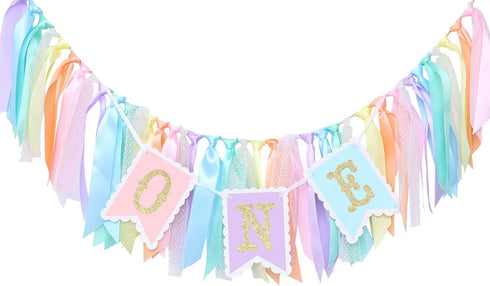 1st Rainbow High Chair Banner for Birthday - Baby Girl Smash Cake for Photo Props, First Birthday Photo Background