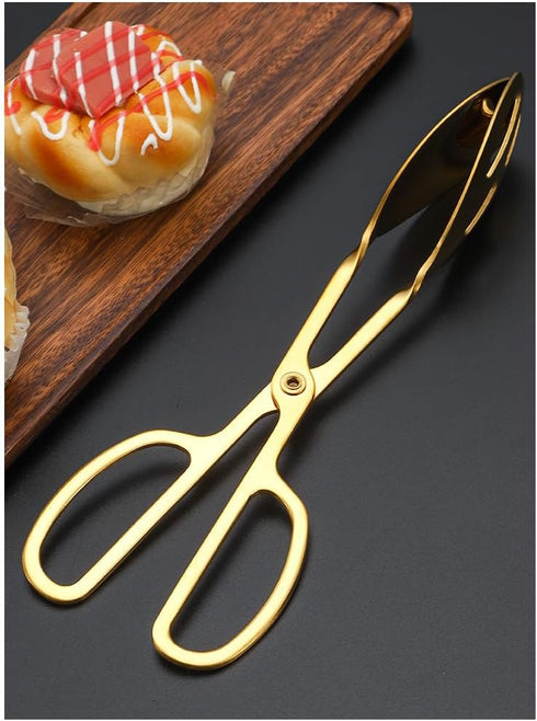 2-PACK Serving Tongs for Buffet Party, Stainless Steel Thickening Food Tongs, Kitchen Salad Scissors (Golden)
