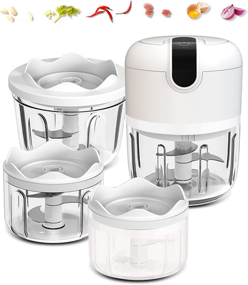 (100+250+350ML) White 3 CUP Cordless Mini Food Chopper, Small Food Processor for Garlic, Nut, Meat