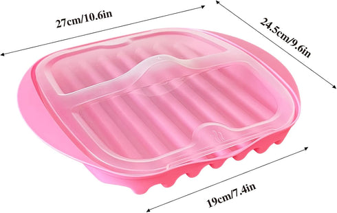 Microwave Bacon Tray with Splatter Lid, Quick and No Mess, Cooker for Crispy Bacon in Minutes, Pink