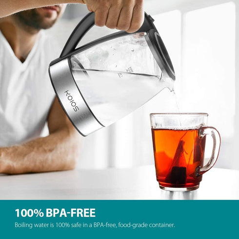 Fast Boil Electric Water Kettle, 1.8L Large Capacity with Auto Shut-Off and Boil-Dry Protection, BPA-Free Borosilicate Glass &Stainless Steel by AZEUS