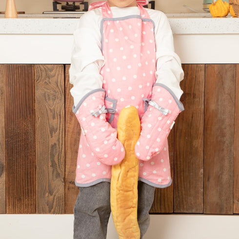 NEOVIVA Kids Apron and Oven Mitts Set - Cute Polka Dots Toddler Kitchen Linen Set for Play Kitchen Gift