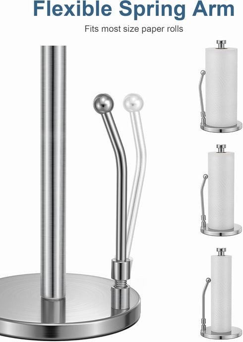 SMARTAKE Paper Towel Holder, Standing Weighted Base Non-Slip Dispenser with Spring Arm for Easy Tear