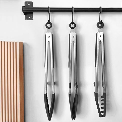 12" Kitchen Tongs with Silicone Tips, Food Grade Cooking Tongs Set of 3, Black Serving Utensils